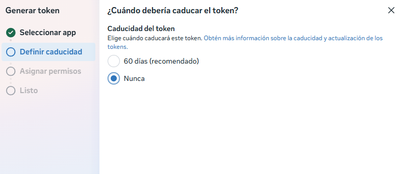 Generar token con vencimiento Nunca