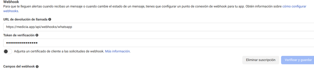 WhatsApp, Configuración, Webhooks con Callback URL y Verify Token
